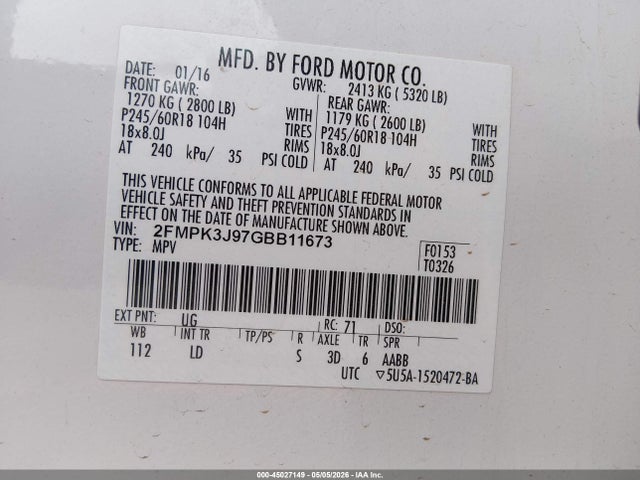 Ford EDGE SEL 2016 2FMPK3J97GBB11673 Image 9