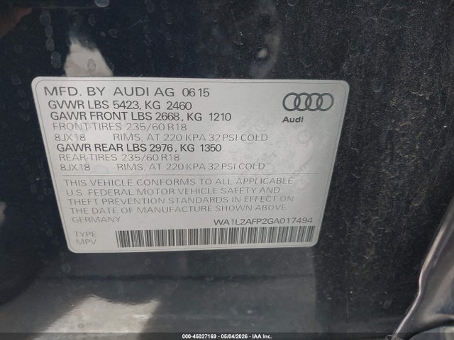 WA1L2AFP2GA017494 Audi Q5 2.0t Premium