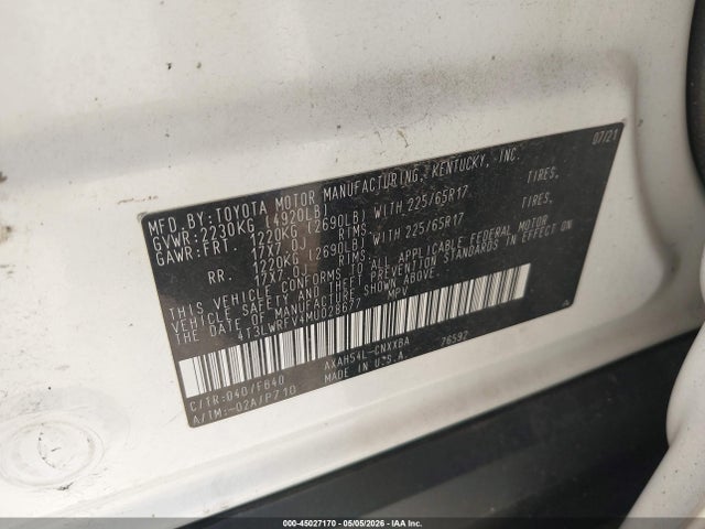 Aukcja sprzedaży 2021 Toyota Rav4 Hybrid Le, vin: 4T3LWRFV4MU028677, numer aukcji: 45027170