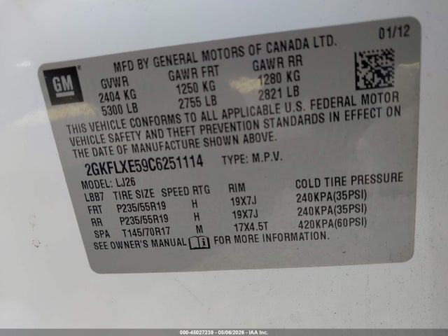 Продаж на аукціоні авто 2012 Gmc Terrain Slt-2, vin: 2GKFLXE59C6251114, номер лоту: 45027239
