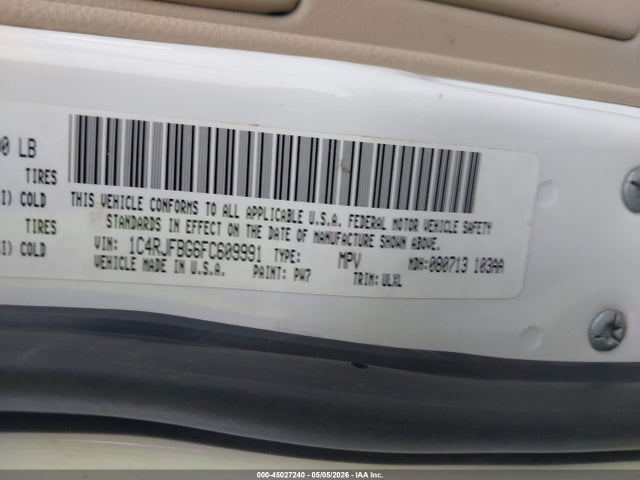 Aukcja sprzedaży 2015 Jeep Grand Cherokee Limited, vin: 1C4RJFBG6FC609991, numer aukcji: 45027240