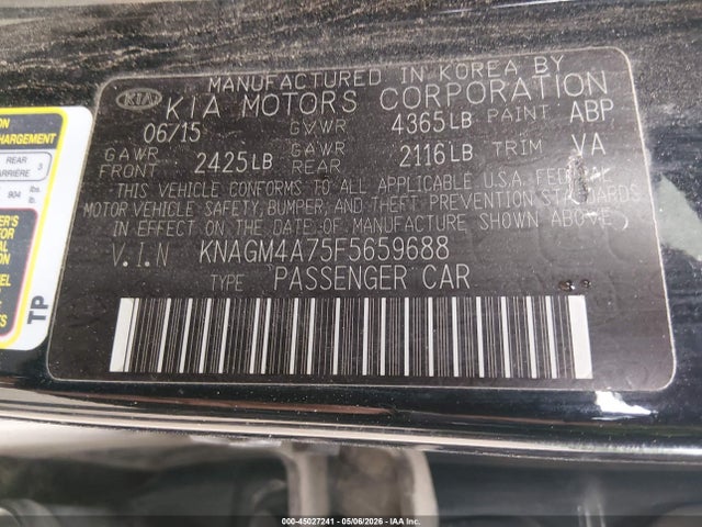 Продажа на аукционе авто 2015 Kia Optima Lx, vin: KNAGM4A75F5659688, номер лота: 45027241