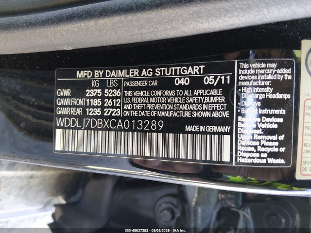 Продажа на аукционе авто 2012 Mercedes-benz Cls 550, vin: WDDLJ7DBXCA013289, номер лота: 45027253