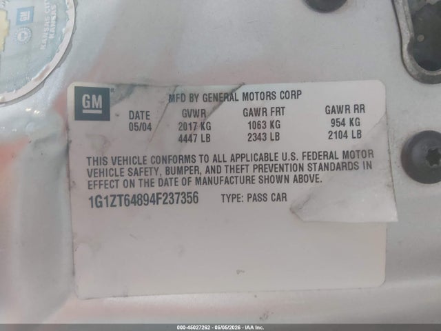 Aukcja sprzedaży 2004 Chevrolet Malibu Maxx Ls, vin: 1G1ZT64894F237356, numer aukcji: 45027262
