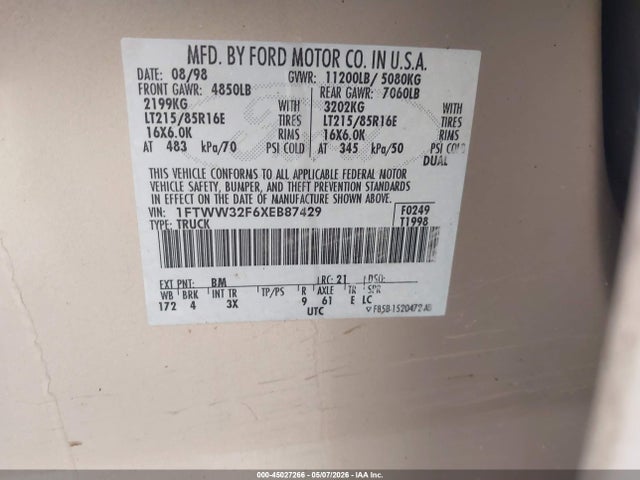 Продажа на аукционе авто 1999 Ford F-350 Lariat/xl/xlt, vin: 1FTWW32F6XEB87429, номер лота: 45027266