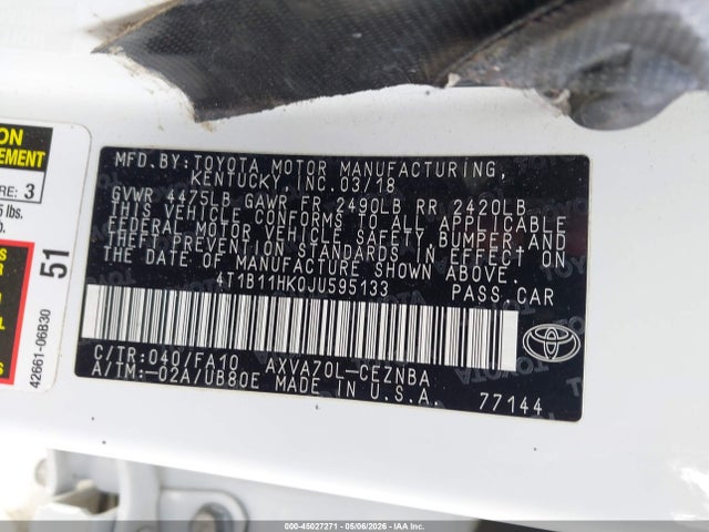 4T1B11HK0JU595133 Toyota CAMRY LE