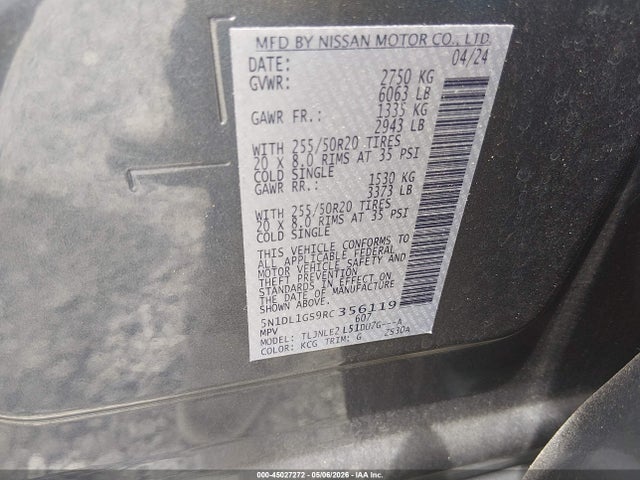 45027272 :رقم المزاد ، 5N1DL1GS9RC356119 vin ، 2024 Infiniti Qx60 Sensory Awd مزاد بيع