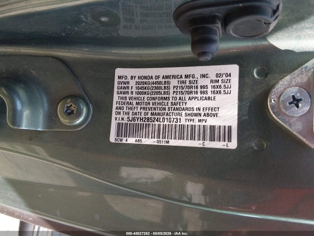 45027282 :رقم المزاد ، 5J6YH28524L010731 vin ، 2004 Honda Element Ex مزاد بيع