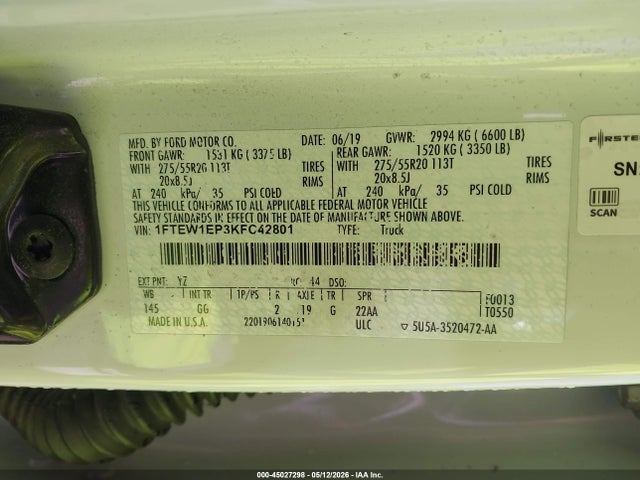 Aukcja sprzedaży 2019 Ford F-150 Xl, vin: 1FTEW1EP3KFC42801, numer aukcji: 45027298