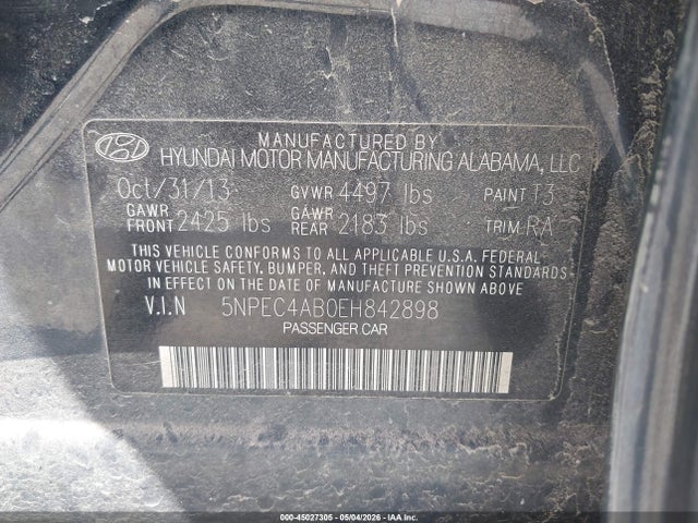 2014 Hyundai Sonata Limited 2.0t მანქანა იყიდება აუქციონზე, vin: 5NPEC4AB0EH842898, აუქციონის ნომერი: 45027305