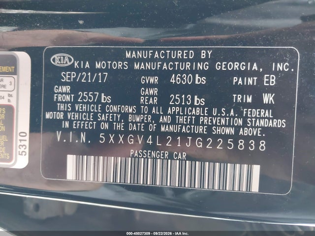 Aukcja sprzedaży 2018 Kia Optima Sx Turbo, vin: 5XXGV4L21JG225838, numer aukcji: 45027309