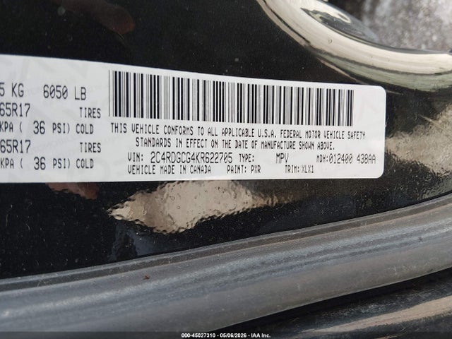 2019 Dodge Grand Caravan Sxt მანქანა იყიდება აუქციონზე, vin: 2C4RDGCG4KR622705, აუქციონის ნომერი: 45027310