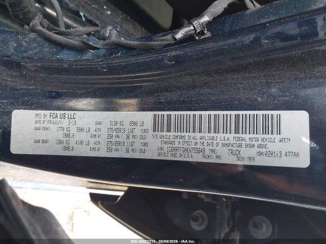 45027313 :رقم المزاد ، 1C6RRFFG0KN755649 vin ، 2019 Ram 1500 Big Horn/lone Star  4x4 5'7 Box مزاد بيع