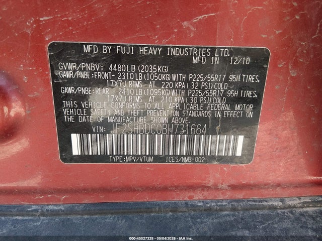 Продаж на аукціоні авто 2011 Subaru Forester 2.5x Premium, vin: JF2SHBDC0BH731664, номер лоту: 45027328