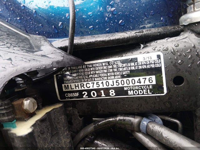 Продаж на аукціоні авто 2018 Honda Cb650 F, vin: MLHRC7510J5000476, номер лоту: 45027345