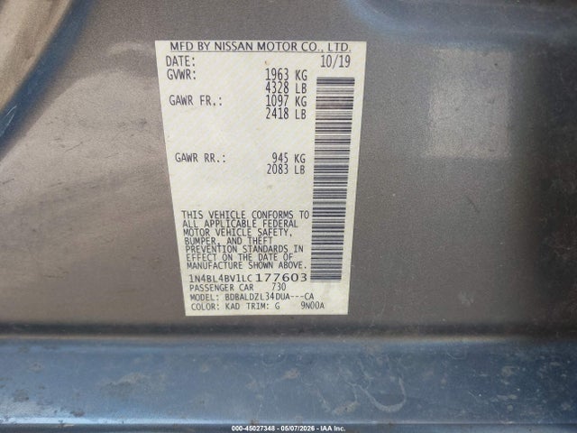 Продажа на аукционе авто 2020 Nissan Altima S Fwd, vin: 1N4BL4BV1LC177603, номер лота: 45027348