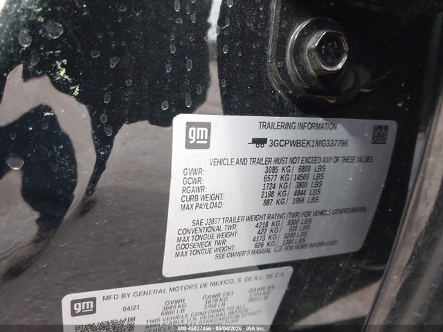 3GCPWBEK1MG337796 Chevrolet Silverado 1500 2wd Short Bed Custom