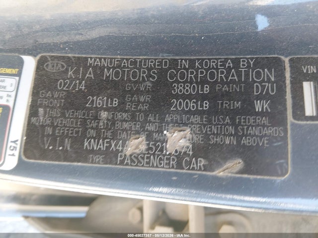 Aukcja sprzedaży 2014 Kia Forte Lx, vin: KNAFX4A65E5217874, numer aukcji: 45027357