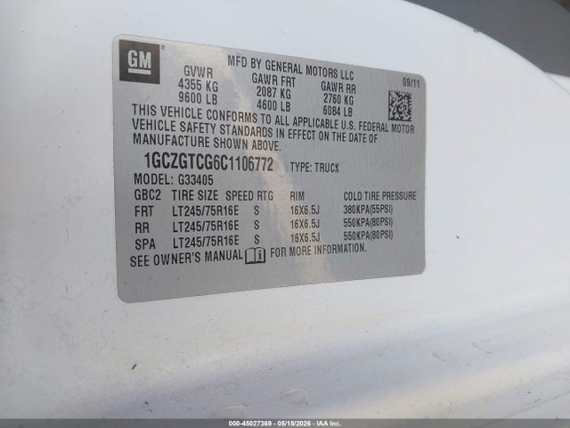 45027369 :رقم المزاد ، 1GCZGTCG6C1106772 vin ، 2012 Chevrolet Express 3500 Work Van مزاد بيع