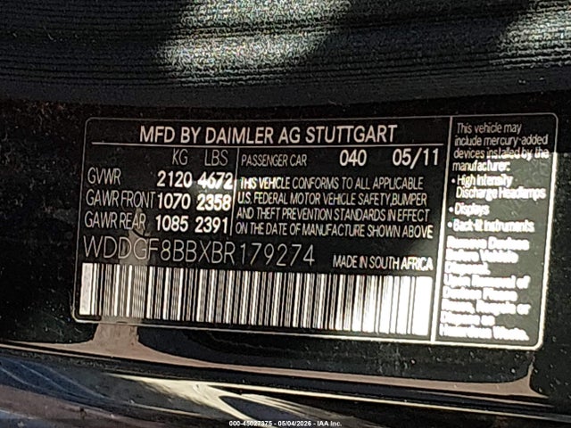 Aukcja sprzedaży 2011 Mercedes-benz C 300 Luxury 4matic/sport 4matic, vin: WDDGF8BBXBR179274, numer aukcji: 45027375