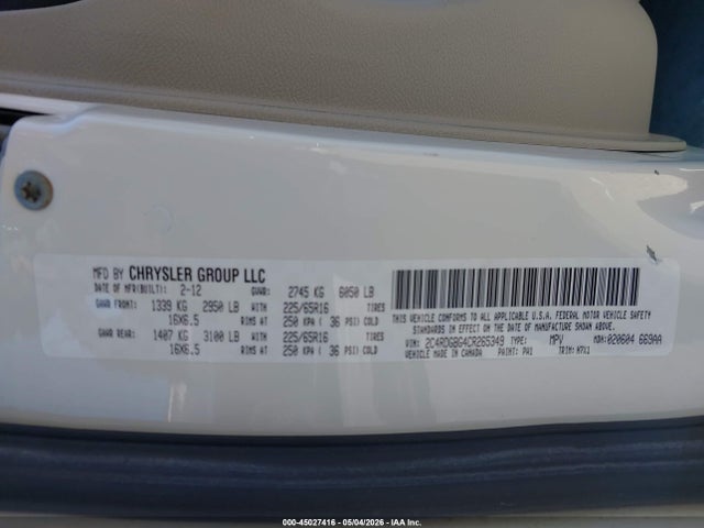 Продажа на аукционе авто 2012 Dodge Grand Caravan Se/avp, vin: 2C4RDGBG4CR265349, номер лота: 45027416