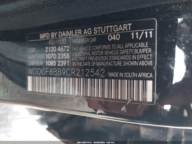 45027418 :رقم المزاد ، WDDGF8BB9CR212542 vin ، 2012 Mercedes-benz C 300 Sport 4matic مزاد بيع