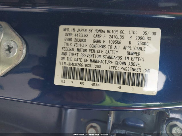 45027428 :رقم المزاد ، JH4CU26619C011298 vin ، 2009 Acura Tsx مزاد بيع