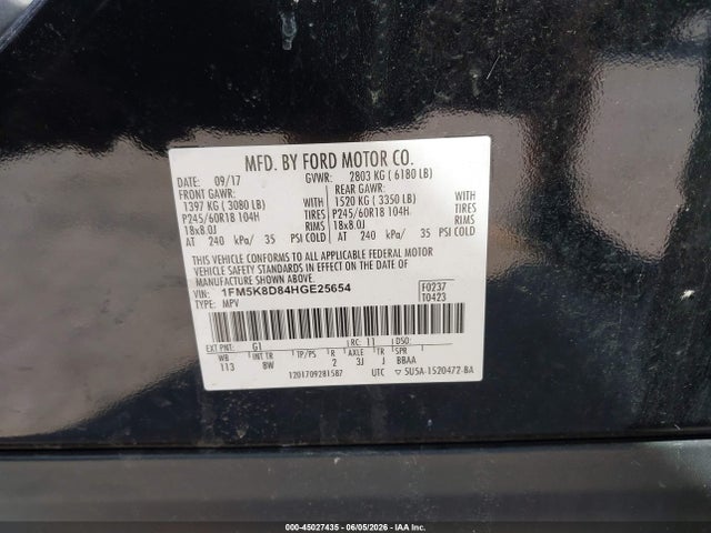 Продажа на аукционе авто 2017 Ford Explorer Xlt, vin: 1FM5K8D84HGE25654, номер лота: 45027435