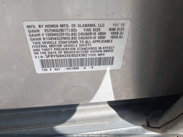 2014 Acura Mdx მანქანა იყიდება აუქციონზე, vin: 5FRYD4H24EB024362, აუქციონის ნომერი: 45027443