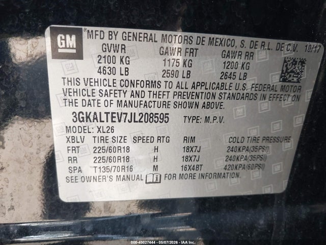 Aukcja sprzedaży 2018 Gmc Terrain Sle, vin: 3GKALTEV7JL208595, numer aukcji: 45027444