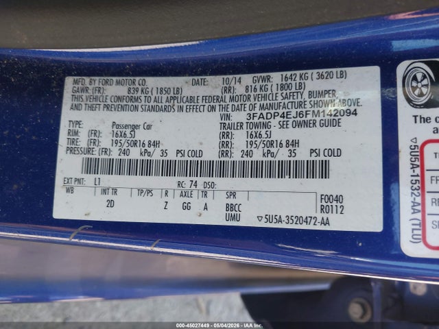 3FADP4EJ6FM142094 Ford FIESTA SE