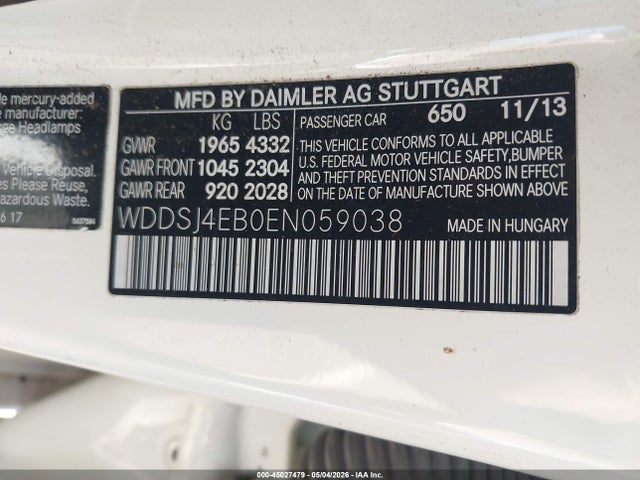 Продажа на аукционе авто 2014 Mercedes-benz Cla 250, vin: WDDSJ4EB0EN059038, номер лота: 45027479