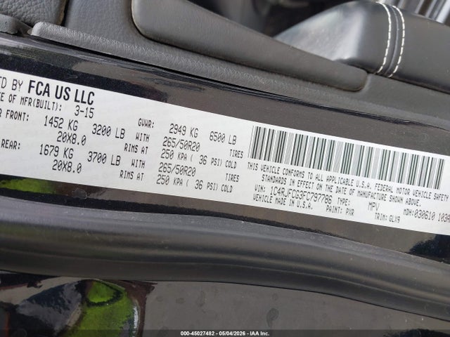 Aukcja sprzedaży 2015 Jeep Grand Cherokee Overland, vin: 1C4RJFCG3FC797786, numer aukcji: 45027482
