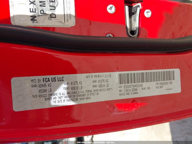 2017 Dodge Charger R/t Rwd მანქანა იყიდება აუქციონზე, vin: 2C3CDXCT5HH510193, აუქციონის ნომერი: 45027490