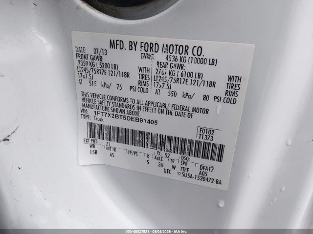 Aukcja sprzedaży 2013 Ford F-250 Xl, vin: 1FT7X2BT5DEB91405, numer aukcji: 45027521