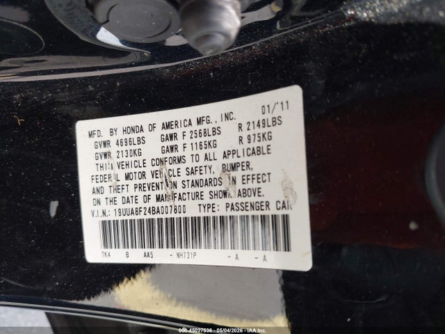 45027536 :رقم المزاد ، 19UUA8F24BA007800 vin ، 2011 Acura Tl 3.5 مزاد بيع