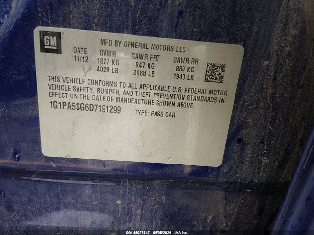 Продаж на аукціоні авто 2013 Chevrolet Cruze Ls Auto, vin: 1G1PA5SG6D7191299, номер лоту: 45027547
