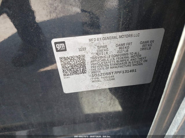 1G1ZD5ST7PF131491 Chevrolet Malibu Fwd 1lt