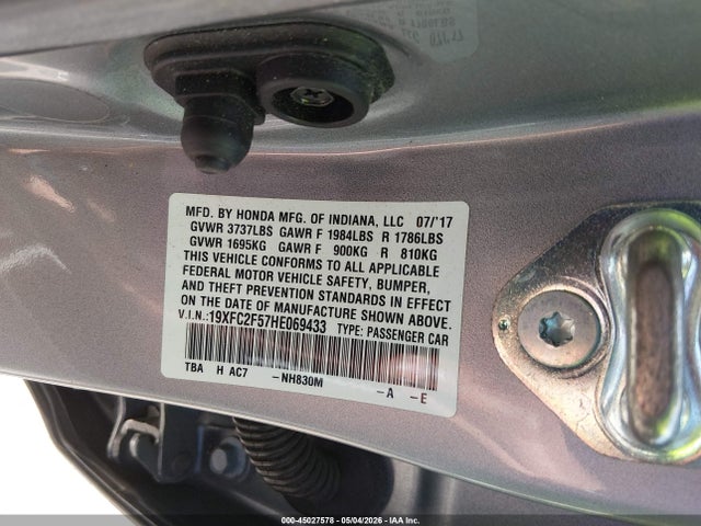 Aukcja sprzedaży 2017 Honda Civic Lx, vin: 19XFC2F57HE069433, numer aukcji: 45027578