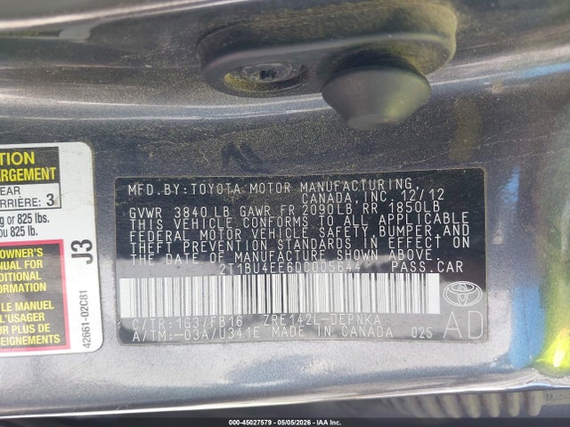 45027579 :رقم المزاد ، 2T1BU4EE6DC005644 vin ، 2013 Toyota Corolla Le مزاد بيع
