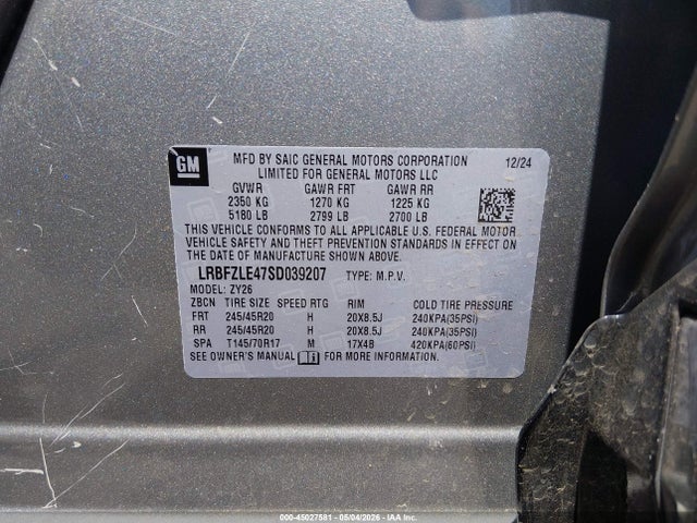 45027581 :رقم المزاد ، LRBFZLE47SD039207 vin ، 2025 Buick Envision Sport Touring Awd مزاد بيع