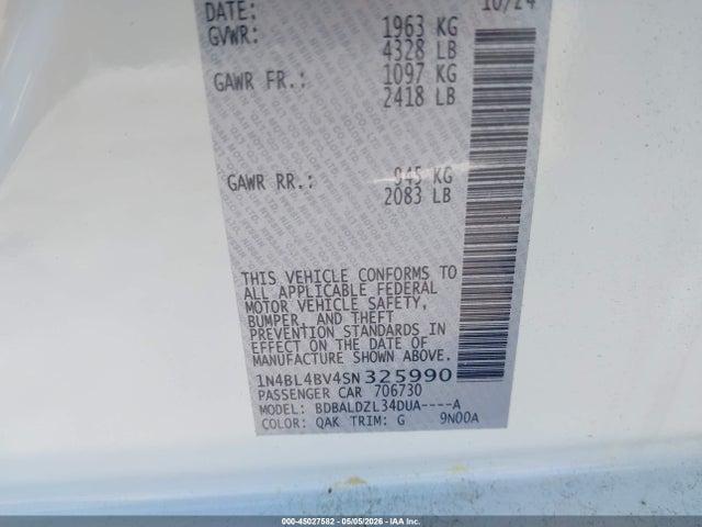 Продажа на аукционе авто 2025 Nissan Altima S Fwd, vin: 1N4BL4BV4SN325990, номер лота: 45027582