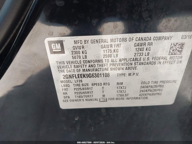 Продаж на аукціоні авто 2016 Chevrolet Equinox Ls, vin: 2GNFLEEK9G6301108, номер лоту: 45027599