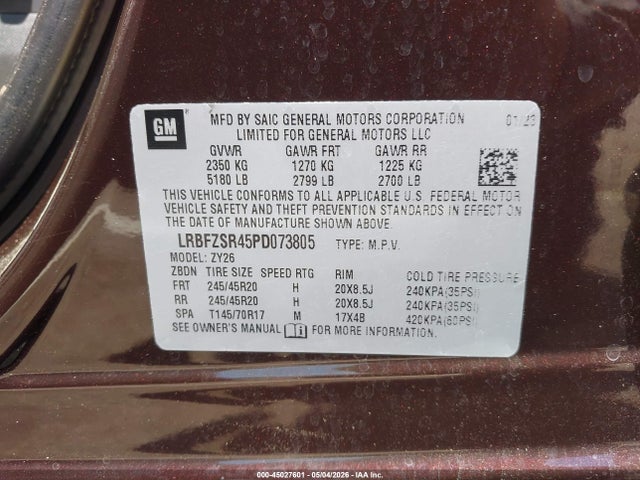 45027601 :رقم المزاد ، LRBFZSR45PD073805 vin ، 2023 Buick Envision Avenir Awd مزاد بيع