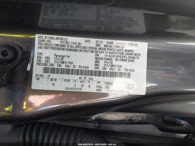 Продаж на аукціоні авто 2015 Ford Focus Se, vin: 1FADP3FE5FL354675, номер лоту: 45027610