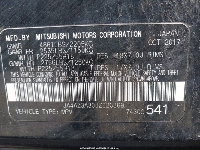Aukcja sprzedaży 2018 Mitsubishi Outlander Le, vin: JA4AZ3A30JZ023869, numer aukcji: 45027612