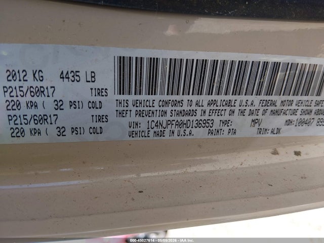 Aukcja sprzedaży 2017 Jeep Patriot High Altitude Fwd, vin: 1C4NJPFA0HD136953, numer aukcji: 45027614