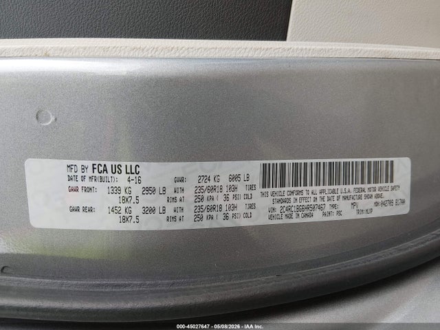 Aukcja sprzedaży 2017 Chrysler Pacifica Touring-l, vin: 2C4RC1BG6HR507467, numer aukcji: 45027647