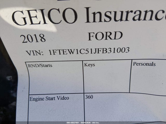 Aukcja sprzedaży 2018 Ford F-150 Xlt, vin: 1FTEW1C51JFB31003, numer aukcji: 45027651