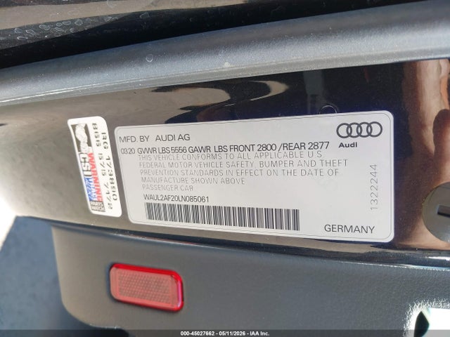 Aukcja sprzedaży 2020 Audi A6 Premium Plus 55 Tfsi Quattro S Tronic, vin: WAUL2AF20LN085061, numer aukcji: 45027662